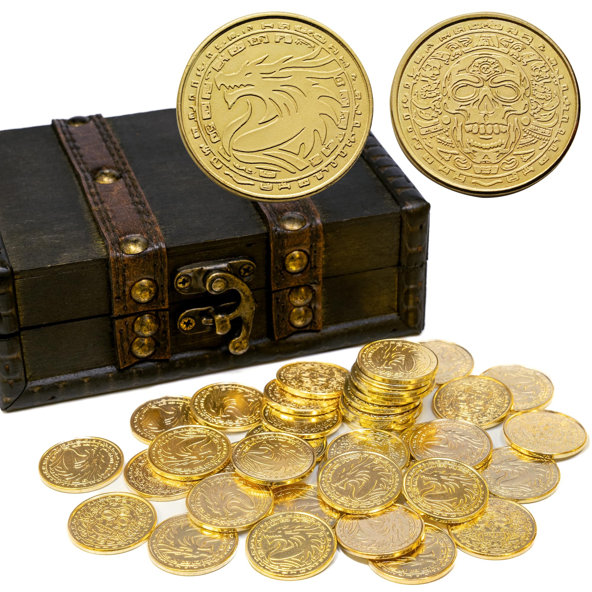 Photo 1 of ACTIONDRAKE Metal Pirate Coins, 40 Massive Toy Gold Coins for Board, DND Prop Accessories Dungeons & Dungeons, Treasure and Treasure Chest Fantasy Dragon Coin Gifts