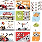Decorably 24 Pack 6x4in Race Car Thank You Cards with Envelopes and Stickers, 8 Adorable Designs for Kids, Friends, Loved Ones, Blank Inside - Children's Party, Baby Shower, Birthday, Gifting, Mailing