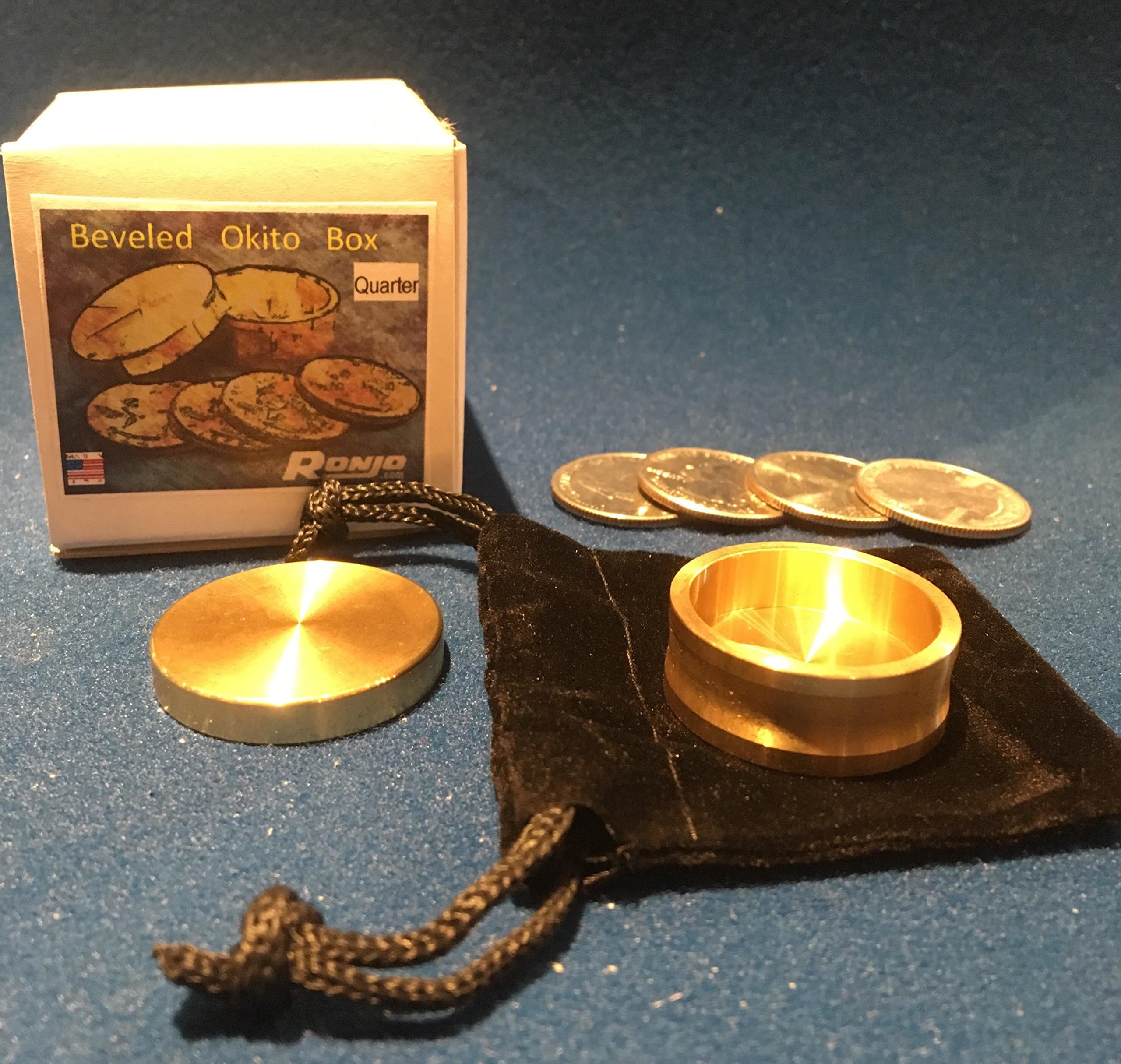 Ronjo Beveled 4 Coin Okito Box Quarter Size Exclusive Magic