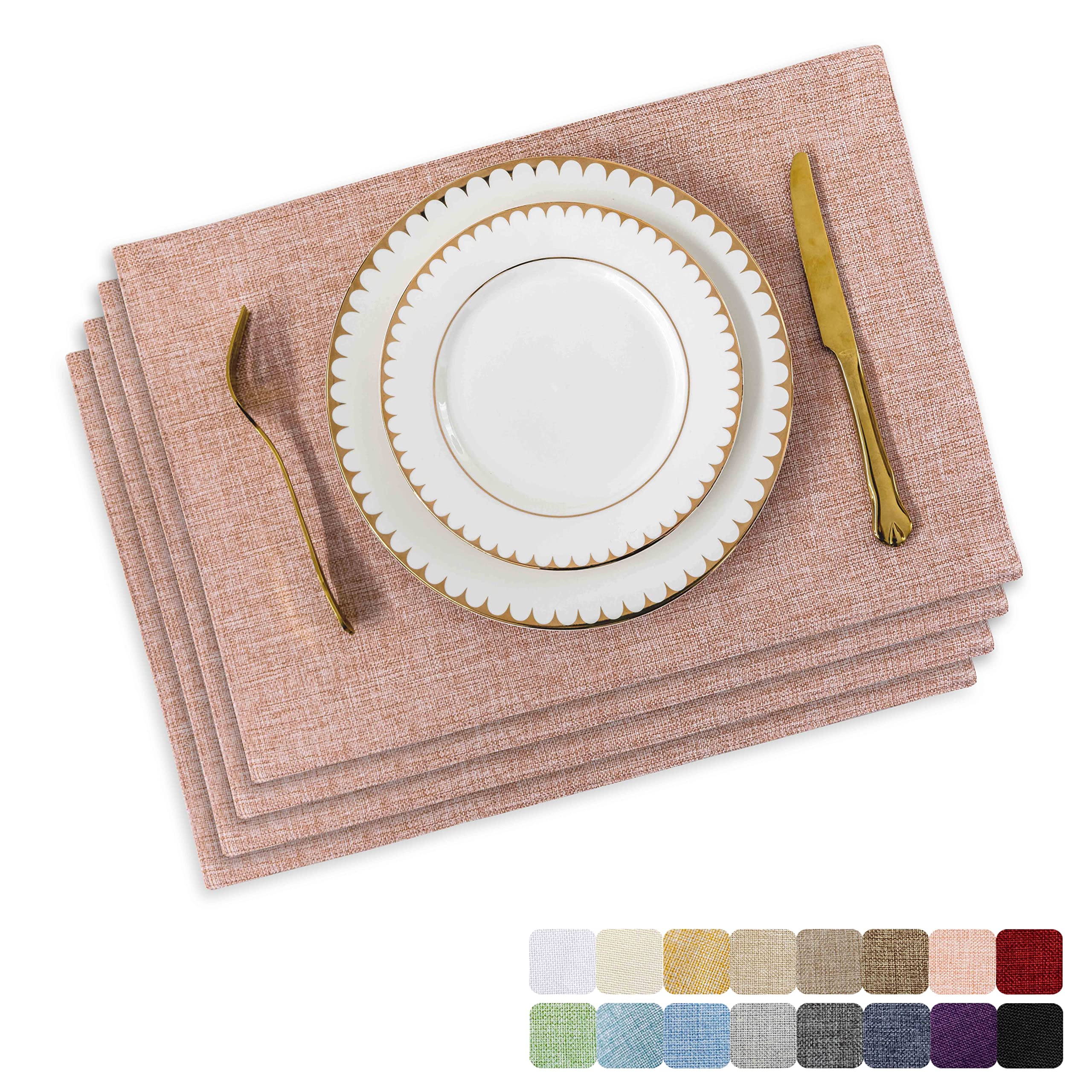Home Brilliant Linen Placemats Set of 4, Heat Resistant Table Mats, Woven Place Mats for Party Wedding Wedding Decor Gift, 33 x 48 cm(13x19 Inch), Baby Pink