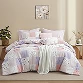 Oli Anderson Queen Comforter Set, 7 Pieces Misty Pink Floral Seersucker Bed Comforter, Patchwork Reversible Bed in a Bag with Comforter, Sheets, Pillowcases & Shams (Misty Pink, Queen)
