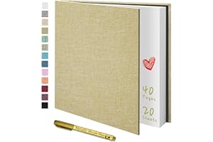 Yopih Photo Album Self Adhesive for 4x6 5x7 8x10 Pictures Scrapbook Album Linen Hardcover DIY with A Metallie Pen Length 11x10.6 Inch 40 Pages Khaki