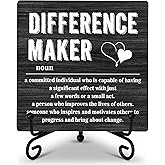 Wooden Table Sign Gift Difference Maker Definition Desk Decor Wood Plaque With Stand Unique Gift Ideas for Boss Women Best Mom Coworker Teacher Office(Black)-A10