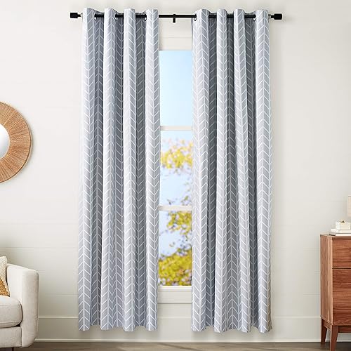 Amazon Basics Room-Darkening Blackout Curtain Set with Grommets - 52" x 96", Light Grey Herringbone