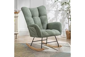 ETCZOYE Rocking Chair Nursery, Teddy Upholstered Glider Rocker Rocking Accent Chair Padded Seat with High Backrest Armchair, Comfy Side Chair for Living Room Bedroom Office, Green