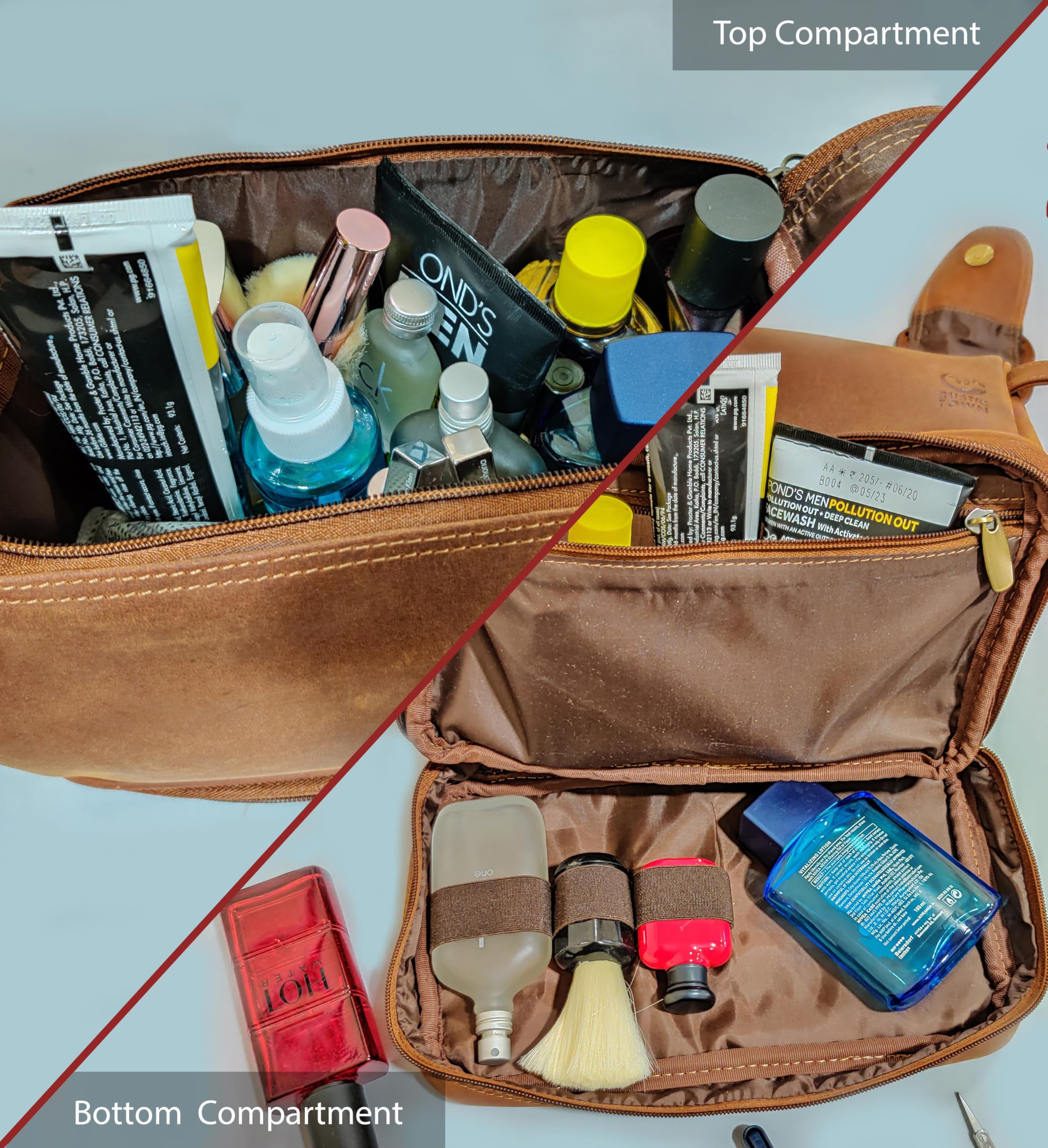 Leather Toiletry Bag for Men - Travel Shaving Dopp Kit - Bathroom Shower Toiletries Organizer - Cosmetic Make up Bag for Women