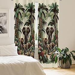 Ambesonne Elephant Window Curtains, Wild Nature