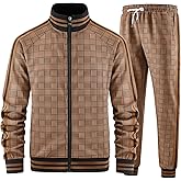 Aiozowa Men Tracksuits Full-zip Long Sleeve Plaid Track Jackets and Pants 2 Piece