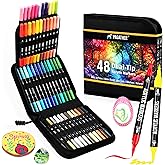 Pagather 48 Colors Acrylic Paint Markers, Dual Tip with Fine Tip and Brush Tip Pens for Stone, Wood, Calligraphy, Canvas, Ceramic, Metal, Glass, Rock Painting, DIY Crafts Art Supplies Kit