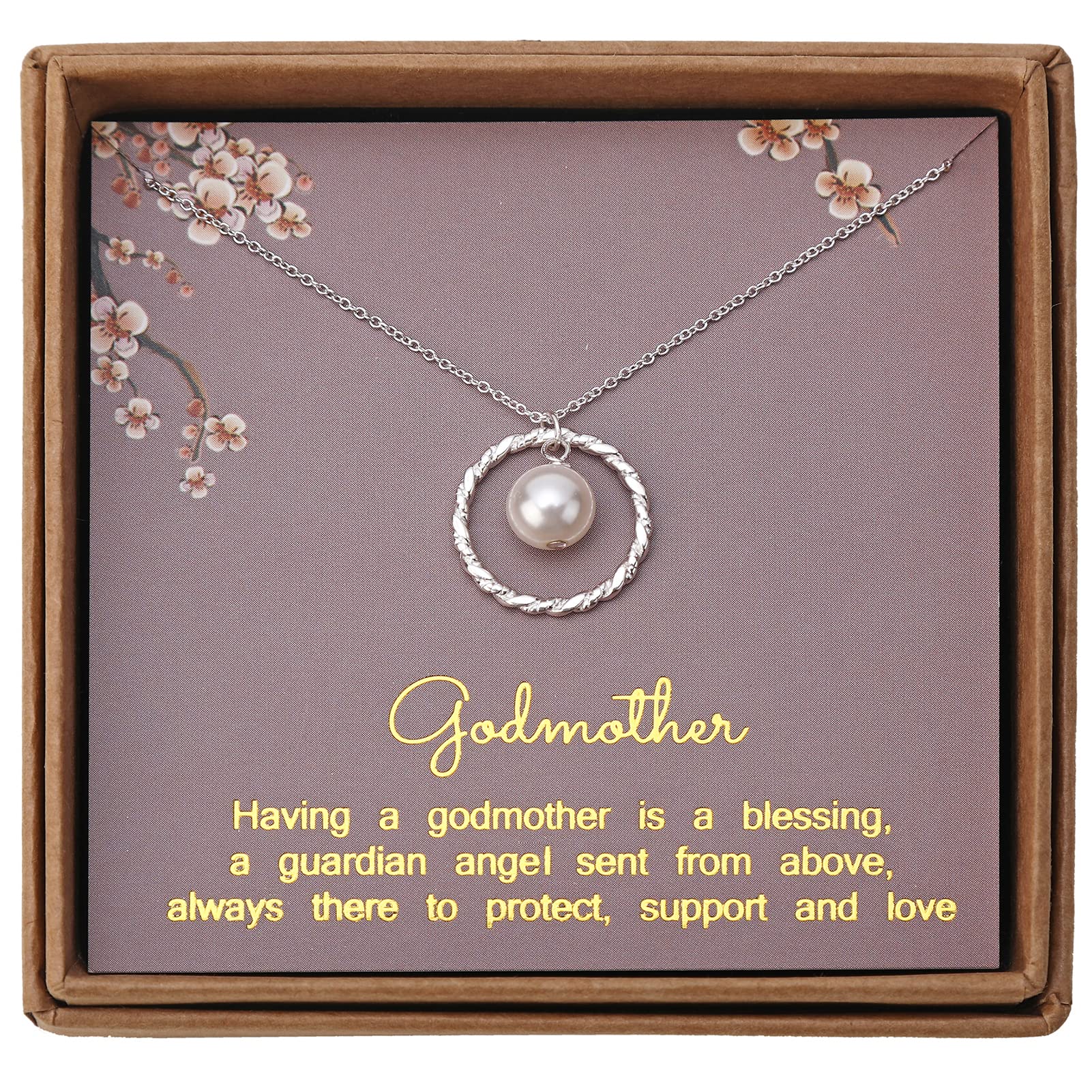 Giuesytic Godmother Gifts from Godchild - Sterling Silver Twisted Eternity Ring with Pearl Godmother Necklace Mothers Day Birthday Fairy Godmother Gifts