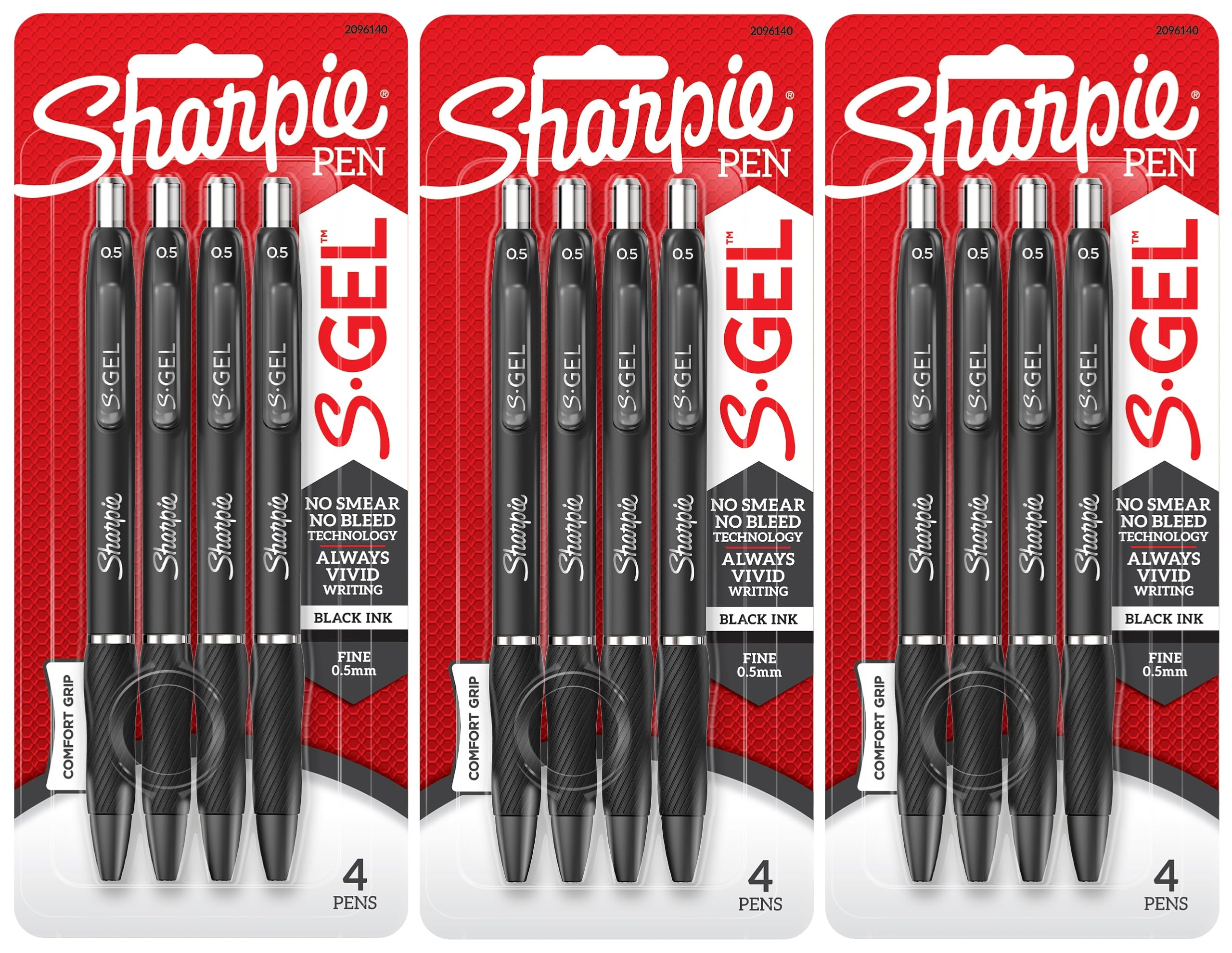 Sharpie S-Gel Pens | Fine Point 0.5mm | Black Ink | Pack of 12 | Retractable Gel Pens | Comfort Grip