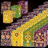 PYQTH 36 Pcs Dia De Los Muertos Decorations Sugar Skull Candle Holder Boxes Day of The Dead Decorations Luminary Bags Halloween Decorative Hollowed Paper Boxes Ofrenda Altar Diwali Decor
