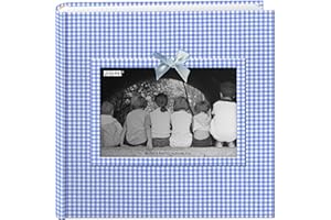 Pioneer Photo Albums 200 Pocket Blue Gingham Fabric Frame Cover Photo Album for 4x6 Prints