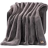 UGG Euphoria Faux Fur Throw Blanket, Oversized Soft Throw for Bed or Couch, Luxury Bedroom Decor, Plush Blankets, Machine Washable, 50-inch x 70-inch, Charcoal Grey