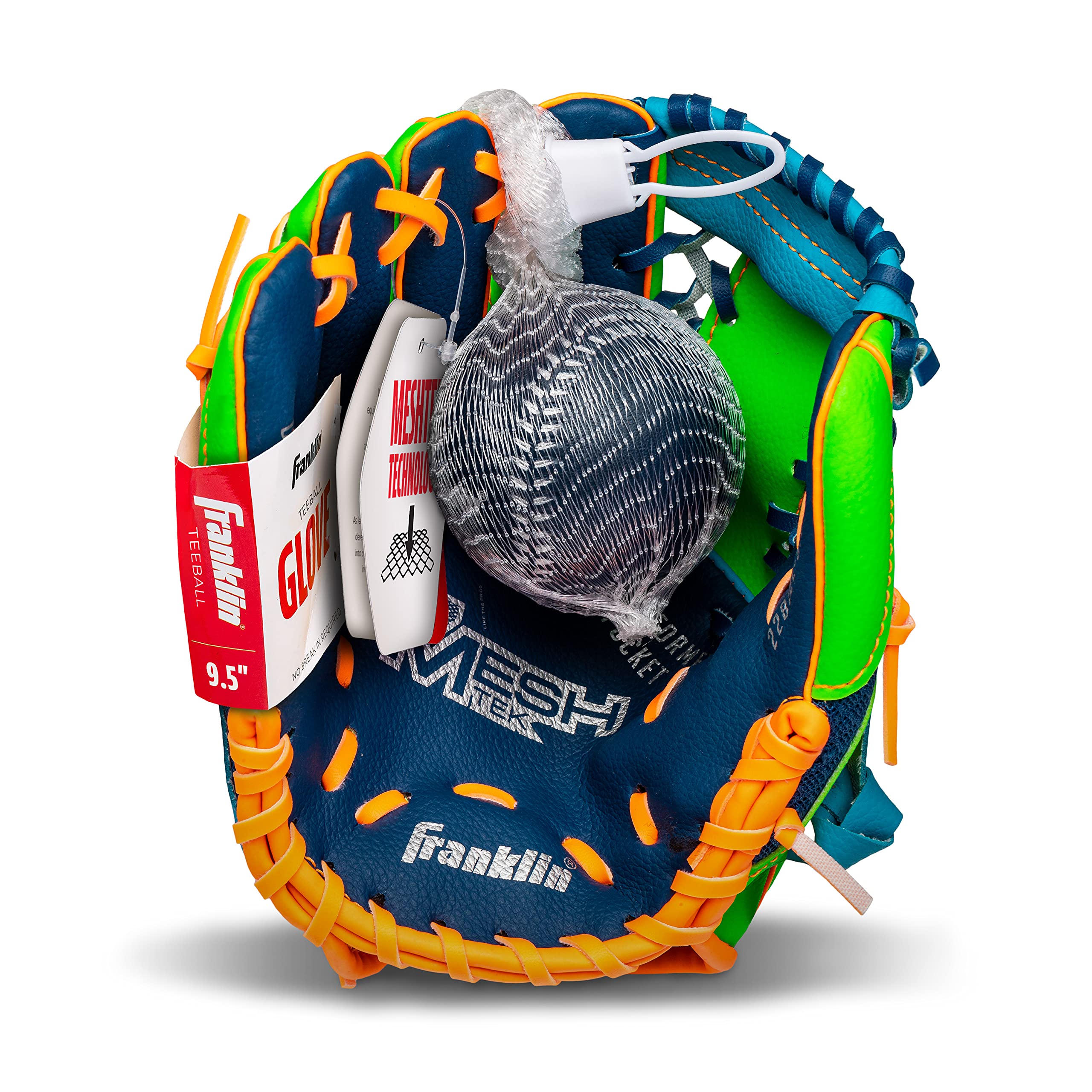 Franklin Sports Kids Baseball Glove + Foam Ball Sets - Meshtek Youth Teeball Gloves for Kids + Toddlers - Left + Right Hand Throw - 9.5