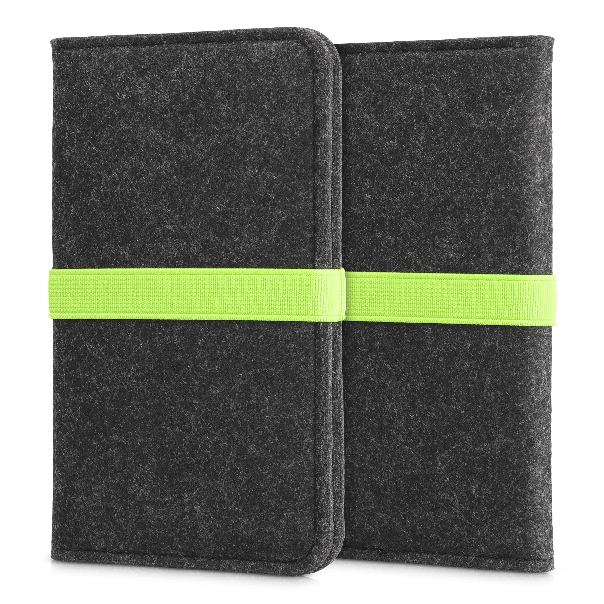 kwmobile Felt Cover Compatible with M - 5.5" - Fabric Case with Elastic Band and Slot for Universal Fit - Dark Grey/Neon Green
