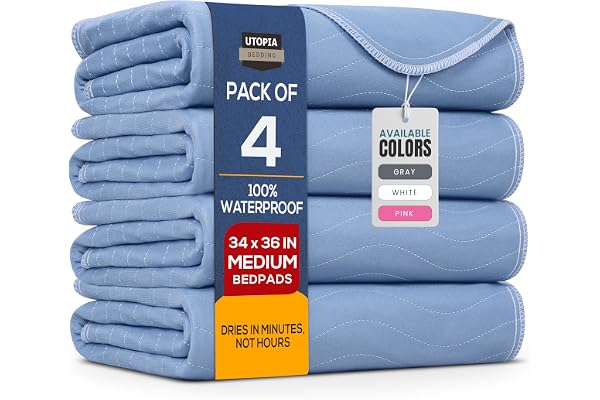 Utopia Bedding (Pack of 4) Waterproof Incontinence Pads Quilted Washable & Absorbent Bed Pad for Adults and Kids 34 x 36 inch