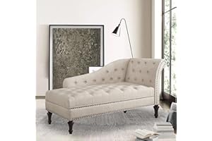 Rosevera Deedee Linen Upholstered Chaise Lounge Chair with Nailhead Trim for Living Room and Bedroom, Standard, Natural Beige