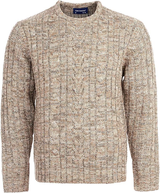 Tom Hagan Mens Crew Neck Knitted Jumper Chunky Cable Knitted Long