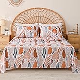 Yibeizi Boho Leaves Printed Sheet Set Queen, Botanical Pattern Bed Sheets Microfiber Bedding Sheets & Pillowcases Soft 15" Extra Deep Pocket Fitted Bedsheet 4 Piece