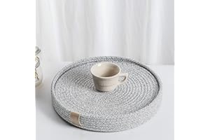 Art PineCone's Woven Cotton Rope Round Placemats Set of 4 with Holder Included, Non-Slip, and Heat Resistant for Your Perfect Table Decor! (Gray Mixed, 13 inch)