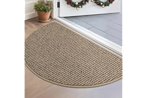 BEQHAUSE Dirt Trapper Door Mat 17" x 30" Half Circle Non Slip Washable Doormats Entrance Rugs Absorbent Welcome Low Profile Floor Mats for Front Back Door and Entryway, Taupe