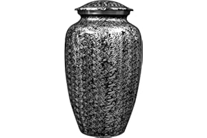 CLEENTABLE Cremation Urn for Ashes - Adult Funeral Urn Handcrafted - Affordable Urn for Ashes - Large Funeral Memorial with Elegant Finish for Cemetery Burial - Black/Silver