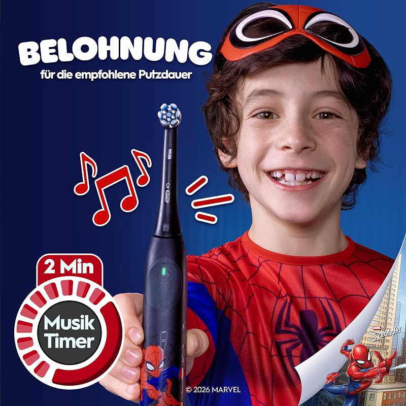 iO Kids 6+ Marvel Spiderman Elektrische Zahnbürste Kinder, Schwarz