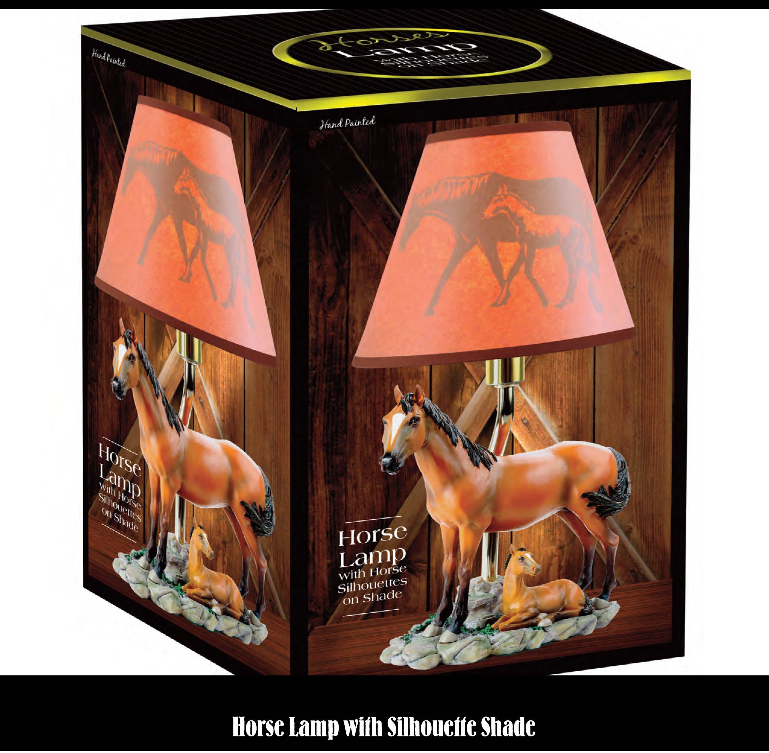 11" HAND PAINTED HORSE AND PONY ACCENT LAMP WITH SILHOUETTE SHADE