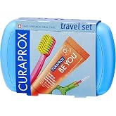 Curaprox Travel Set, Blue, Set with CS 5460, Toothpaste, IDB, Swiss Made | Curaprox 5460 Ultra-Soft Toothbrush, Interdental Brushes, Peach BeYou Toothpaste, 9.5 x 6cm (3.7 x 2.3 inch), Swiss Oral Care