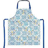 AKCOT 100% Cotton Kitchen Printed Apron with Pocket and Adjustable Neck with Long Ties Apron 25" X 31" for Women Men Chef Cooking, Baking, Gardening.