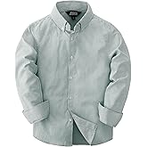 JOGAL Boys Long Sleeve Oxford Dress Shirts Casual Button Down Shirts Striped Tops for 6-14 Years