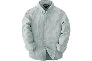 JOGAL Boys Long Sleeve Oxford Dress Shirts Casual Button Down Shirts Striped Tops for 6-14 Years
