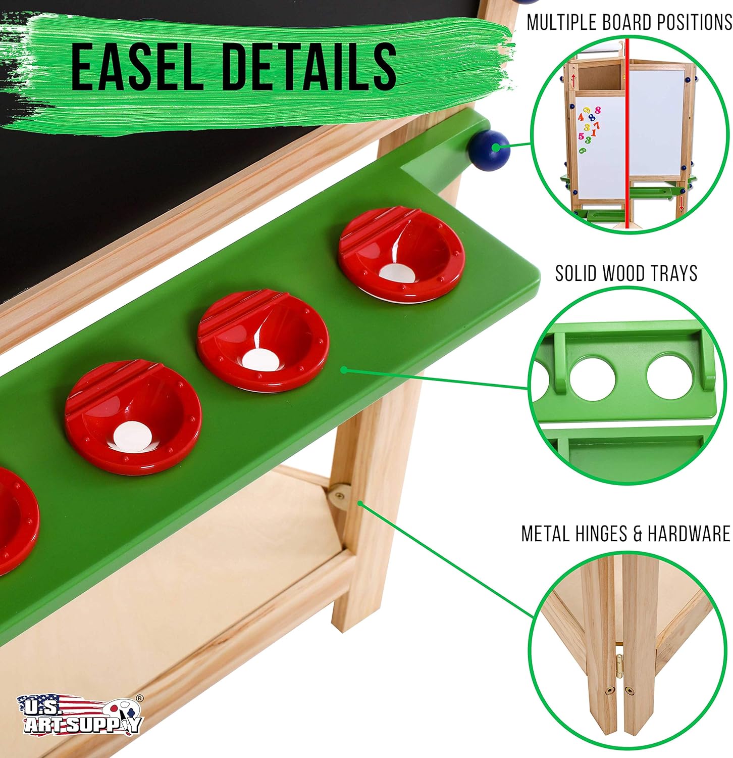 U.S. Art Supply Children's 3-Sided Art Activity Easel with Chalkboard, Large Paper Roll, Shelf & Plastic Paint Cups: Arts, Crafts & Sewing