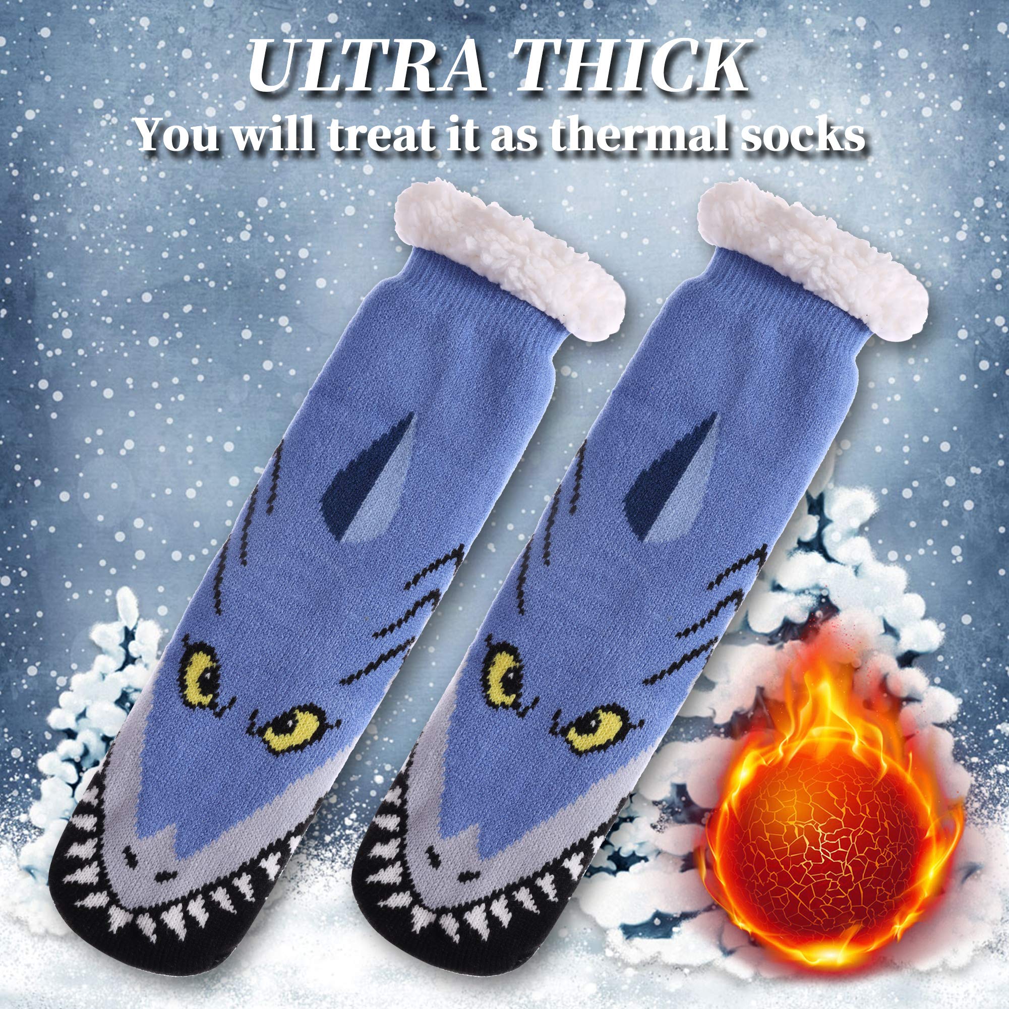 DYW Mens Slipper Socks Animal Fuzzy Non Slip Fluffy Winter Warm Soft Thick Fleece lined Thermal Home Socks