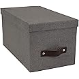 Bigso Silvia Organizational Storage Box with Leather Handle for Shelves and Stacks Easily - Durable and Decorative Storage Boxes with Lids - 5.9 in x 6.5 in x 11.6 in - Gray