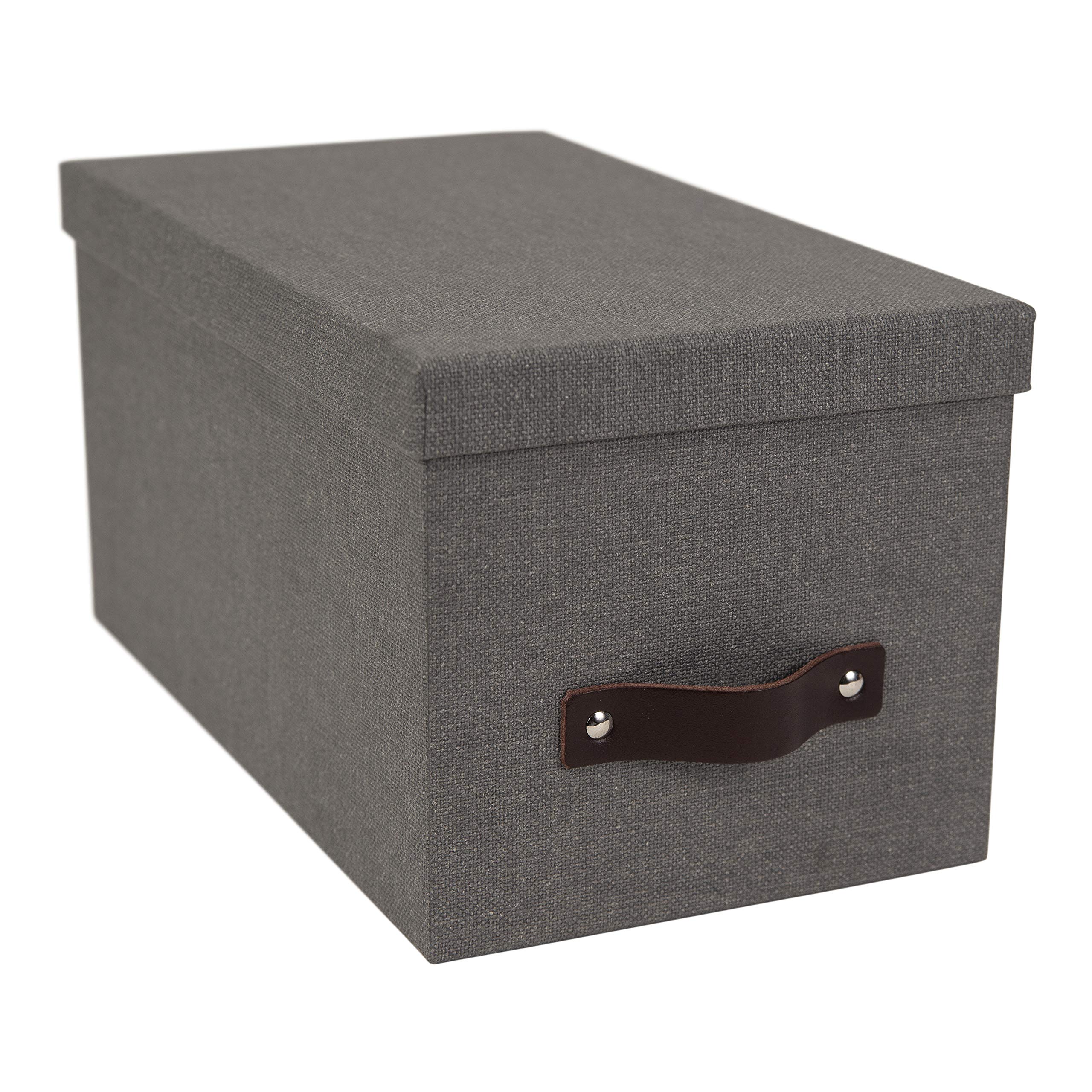 Bigso Silvia Organizational Storage Box with Leather Handle for Shelves and Stacks Easily - Durable and Decorative Storage Boxes with Lids - 5.9 in x 6.5 in x 11.6 in - Gray