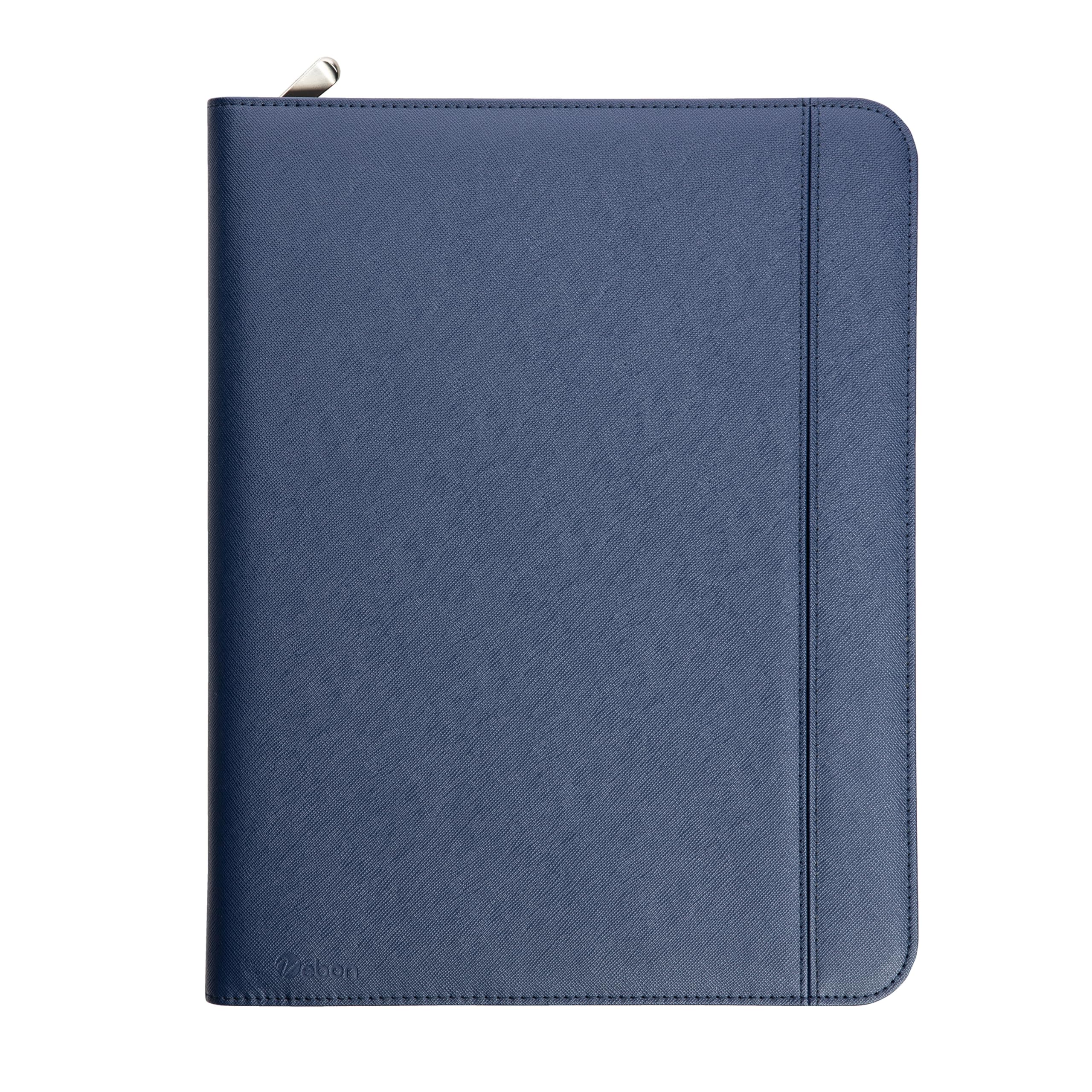 Vebon Writing Case A4 Large "Rom" I Double Zip + Clipboard I Conference Folder + Laptop Bag I Extra Storage Space I Black Faux Leather, sapphire blue, 34 x 28 x 3 cm, Elegant