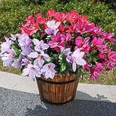 INSPRING Artificial Flowers for Outdoors Outside, 3 Bundles Fake Silk Azalea Flower Realistic UV Resistant Spring Flowers for Decoration Faux Plants for Outdoor Planters Porch Patio Garden Home, Mix