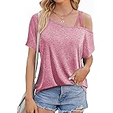 Buauty Women Criss-Cross One Shoulder Tops Off Shoulder T-Shirt Sexy Cold Shoulder Tee Short Sleeve 2025 Summer Casual Blouse