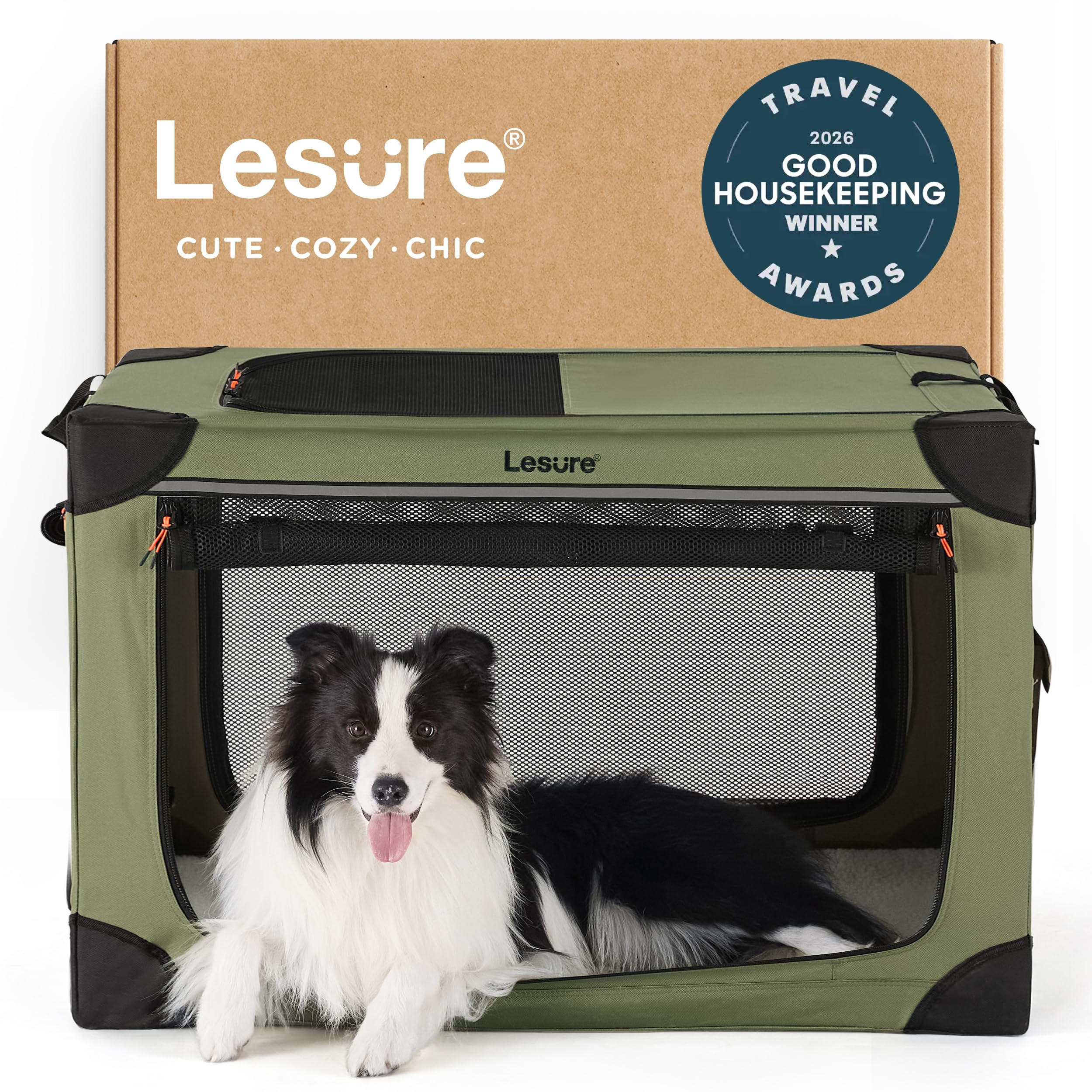 Photo 1 of ***FACTORY SEALED***  Lesure Shown on TODAY Show Soft Collapsible Dog Crate - 36 Inch Portable Travel Crate for Large Dogs Indoor & Outdoor, 4-Door Foldable Pet Kennel with Mesh Windows, Green