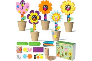 WATINC Mother's Day Spring Felt Flower Craft Kits - Make Your Standing Flowers Gift Crafts with Buttons Flower Pot Decor, DIY Flowers Decorations Home School Fun Activities for Mom Kids (16Pcs)