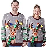 JOYIN Ugly Christmas Sweater Women Men Couples, LED Light Up Ugly Christmas Sweater Kids 2025 Reindeer(Gray