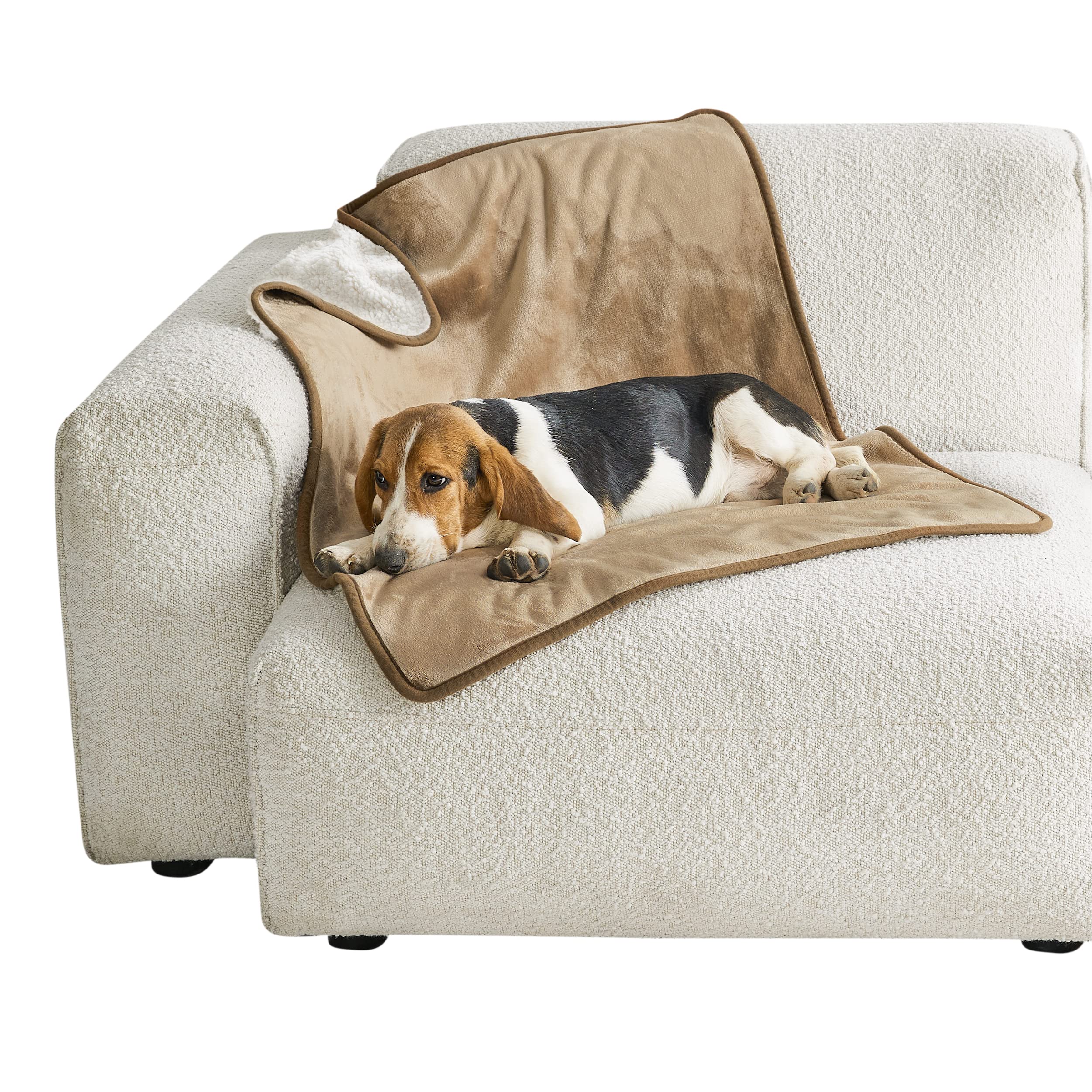 LE SURE Waterproof Dog Blanket Washable - 100x80cm Fleece Pet Blanket For Medium Dogs and Cats, Personalised Kitten Throw Protects Bed and Sofa with Soft Plush, Camel