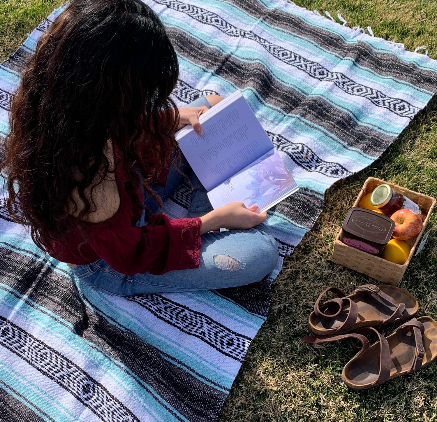 Authentic Mexican Blanket - Premium Yoga Blanket Beach Blanket - Perfect Picnic Blanket, Travel Blanket, Outdoor Blanket - Well Made Yoga Bolster: Clothing