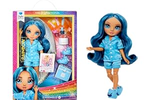 Rainbow High Jr High PJ Party - Skyler, Blue 9" Posable Fashion Doll with Soft Onesie, Slippers, Fun Play Accessories, Great Toy Gift for Girls Kids Ages 4-12 Years