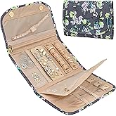 PAVILIA Travel Jewelry Case Organizer, Foldable Jewelry Travel Roll Bag, Small Jewelry Travel Pouch Wallet for Earrings, Rings, Necklaces, Bracelets, Travel Packing Accessories (Floral Gray)