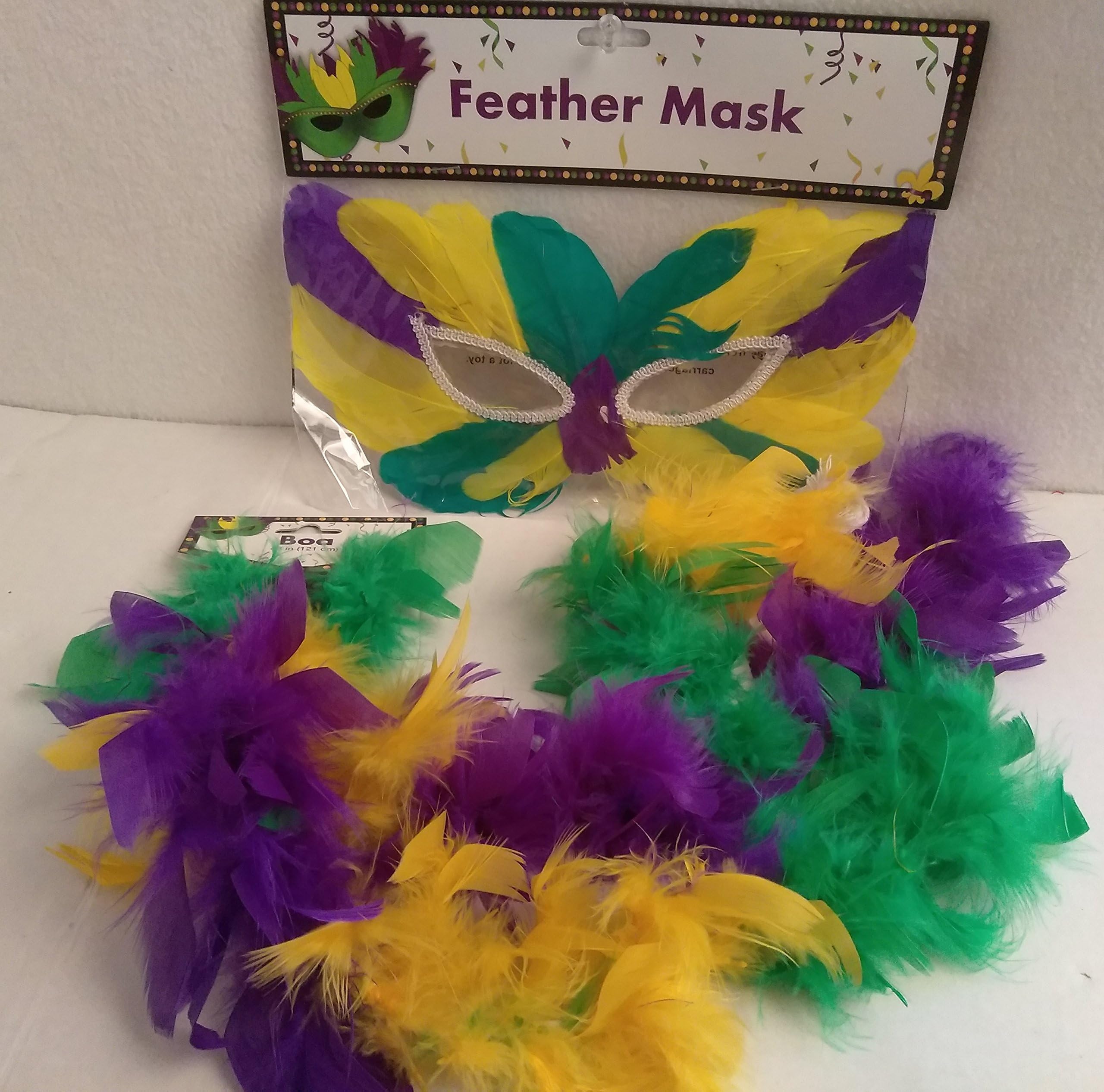 Masquerade Mardi Gras Party Mask Metallic Mardi Gras Beads Beaded Necklace Purple Gold Green Set COLORFUL BOA