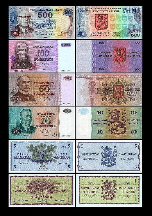 1, 5, 10, 50, 100, 500 finnische Mark Banknoten 1.Serie Alte Währung Reproduktion 1, 5, 10, 50, 100, 500 finnische Mark Banknoten 1.Serie Alte Währung Reproduktion