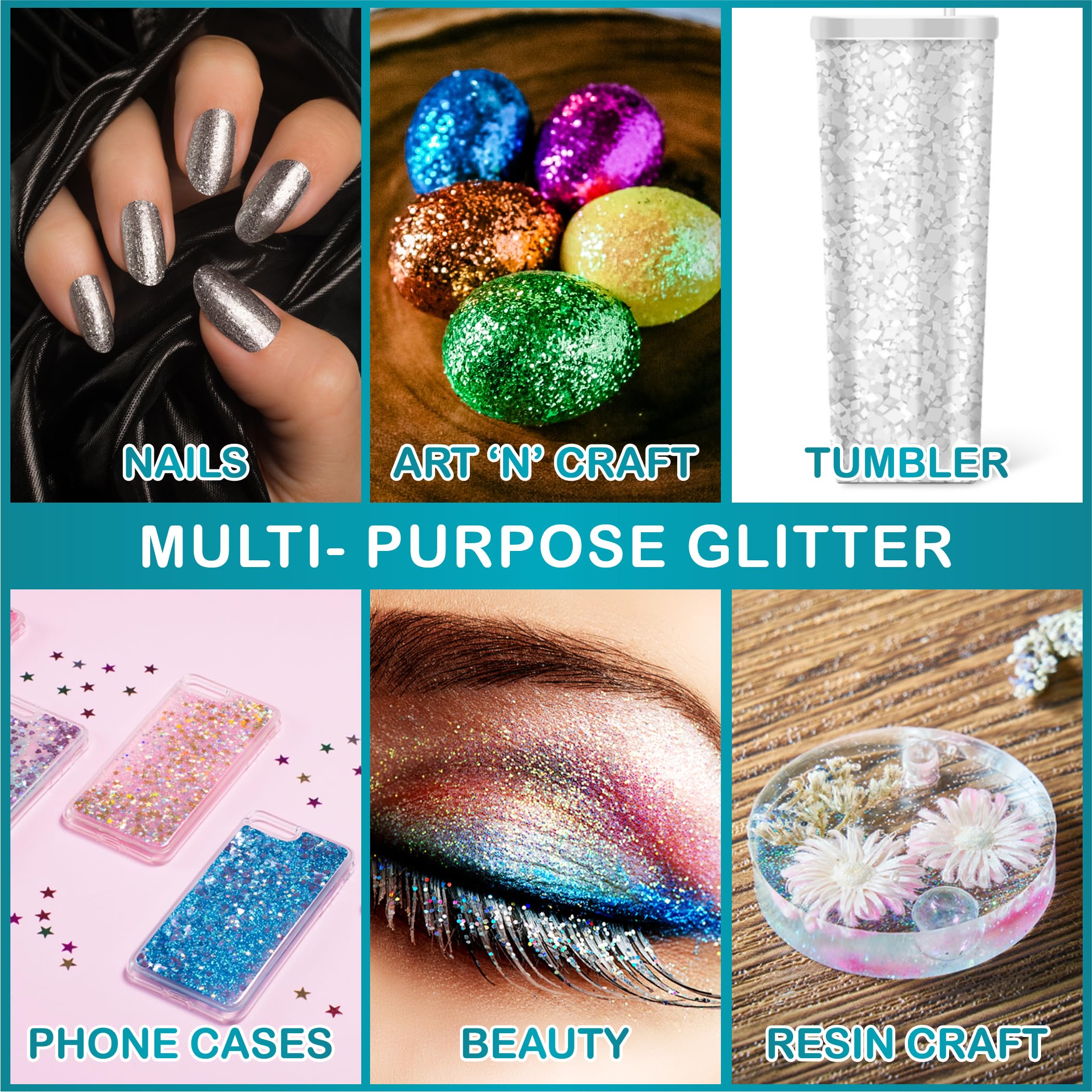Glitter- Noverbee Turquoise Glitter, Fine Glitter- 50g Extra Fine Glitter. Great Resin Accessories, Craft Glitter, Glitter Powder for Slime, Powder for Nails, tumblers, Ornaments, Candle.